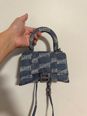Balenciaga Denim Mini Hourglass Top Handle Bag in Blue